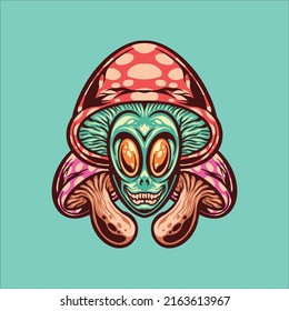 alien and magic mushroom vector design