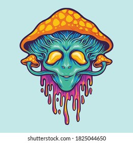 Alien Magic Mushrooms Psychedelic for mascot and merchandise illustrations