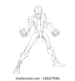 Alien man line art drawing action ready for fight