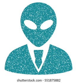 Alien Manager grainy textured icon for overlay watermark stamps. Flat symbol with dust texture. Dotted vector soft blue ink rubber seal stamp with grunge design on a white background.