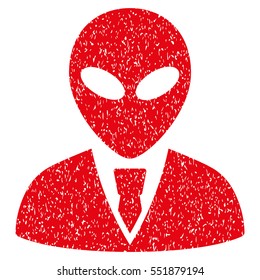 Alien Manager grainy textured icon for overlay watermark stamps. Flat symbol with dirty texture. Dotted vector red ink rubber seal stamp with grunge design on a white background.