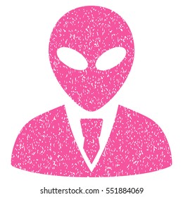 Alien Manager grainy textured icon for overlay watermark stamps. Flat symbol with dirty texture. Dotted vector pink ink rubber seal stamp with grunge design on a white background.