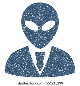 Alien Manager grainy textured icon for overlay watermark stamps. Flat symbol with unclean texture. Dotted vector blue ink rubber seal stamp with grunge design on a white background.