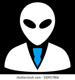 Alien Manager vector icon. Style is flat bicolor blue and white symbol, rounded angles, black background.