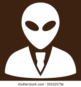 Alien Manager vector icon. Style is flat white symbol, rounded angles, brown background.