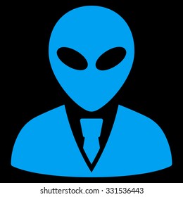 Alien Manager vector icon. Style is flat blue symbol, rounded angles, black background.