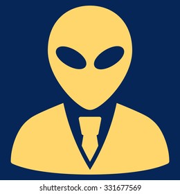 Alien Manager vector icon. Style is flat yellow symbol, rounded angles, blue background.