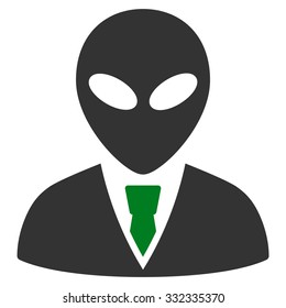 Alien Manager vector icon. Style is flat bicolor green and gray symbol, rounded angles, white background.