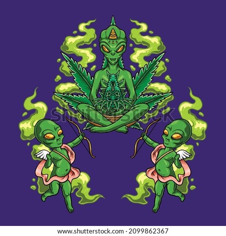 Alien marijuana god with green cupid