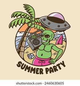 alien mascot in the beach good for design and poster