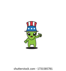 an alien mascot design wearing an American flag hat