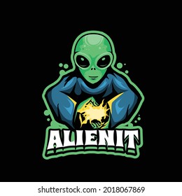 Diseño del logotipo de salida de mascota de Alien
