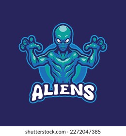Alien mascot logo design vector with modern illustration concept style for badge, emblem and t shirt printing. Alien illustration for sport and esport team.