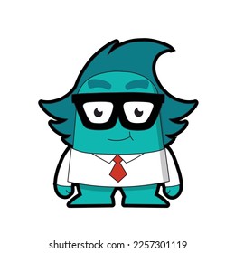 alien mascots, monsters, animals with blue hair and skin wearing office uniforms such as employees, teachers, bosses. can be used for corporate characters, finance, education