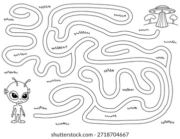 Vector de ilustración de boceto blanco negro gráfico laberinto alienígena
