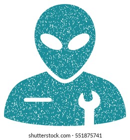 Alien Mechanic grainy textured icon for overlay watermark stamps. Flat symbol with scratched texture. Dotted vector soft blue ink rubber seal stamp with grunge design on a white background.