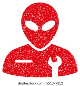 Alien Mechanic grainy textured icon for overlay watermark stamps. Flat symbol with dust texture. Dotted vector red ink rubber seal stamp with grunge design on a white background.
