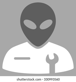 Alien Mechanic vector icon. Style is flat bicolor dark gray and white symbol, rounded angles, silver background.