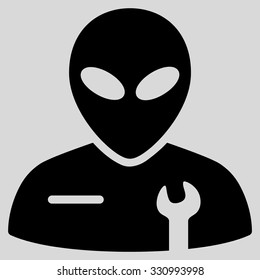 Alien Mechanic vector icon. Style is flat black symbol, rounded angles, light gray background.