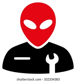 Alien Mechanic vector icon. Style is flat bicolor intensive red and black symbol, rounded angles, white background.