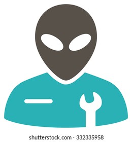 Alien Mechanic vector icon. Style is flat bicolor grey and cyan symbol, rounded angles, white background.