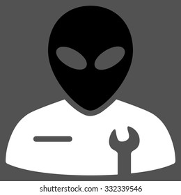 Alien Mechanic vector icon. Style is flat bicolor black and white symbol, rounded angles, gray background.