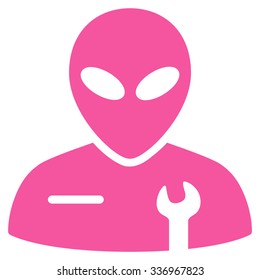 Alien Mechanic vector icon. Style is flat pink symbol, rounded angles, white background.
