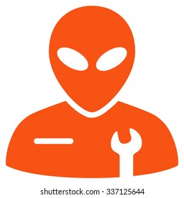 Alien Mechanic vector icon. Style is flat orange symbol, rounded angles, white background.