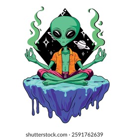 
Alien meditating on a space rock        