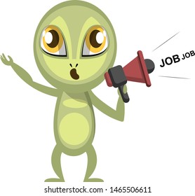 Alien with megaphone, illustration, vector on white background.