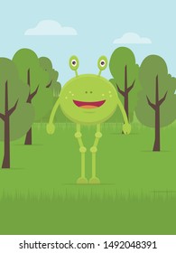 Alien in middle forest vector flat