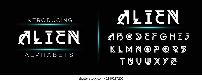 ALIEN Modern minimal abstract technology science alphabet font. digital space typography fonts vector illustration and logo design. Luxury Letter design.