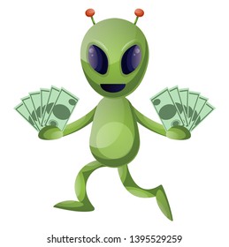 Alien with money, illustration, vector on white background.