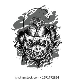 Alien Monster Black and White Illustration