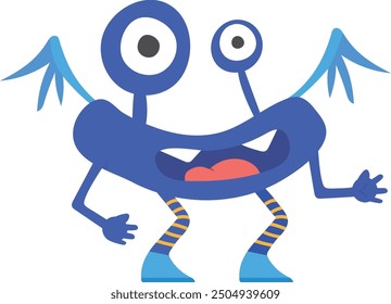 Alien monster. Blue eyed winged creature. Funny character