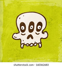 Alien Monster Cartoon Skeleton. Cute Hand Drawn Vector illustration, Vintage Paper Texture Background
