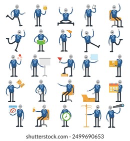 alien monster characters set in various poses vector illustration