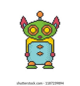 Alien monster pixel art style vector icon on white background.