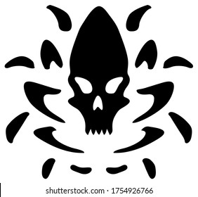 Alien monster scary skull emblem symbol black, vector illustration, horizontal, isolated
