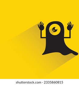 alien monster with shadow on yellow background