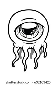 An alien monster with a single eye in its head and with tentacle like an octopus. Vector Illustration