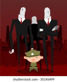 Alien monster squad led by little military human.