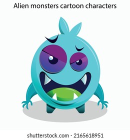 Alien monsters icons funny cartoon characters