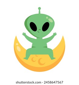 alien and moon design isolated illustration