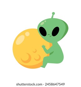 alien with moon isolated design