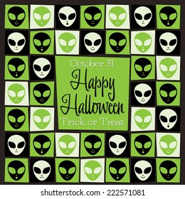 Alien mosaic retro Halloween card in vector format.