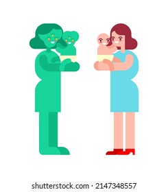 Alien mother and little baby isolated. extraterrestrial child. Little monster Vector illustration