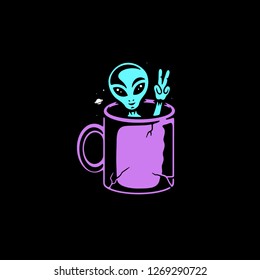 ALIEN IN MUG COLOR BLACK BACKGROUND