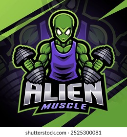 Alien muscle esport mascot logo design