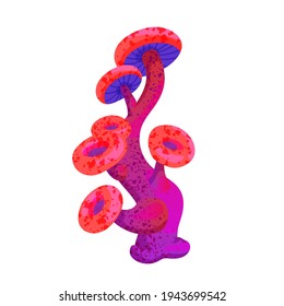 Alien mushroom. Fabulous mushroom plant. A magical plant of unusual colors. Vector illustration of an alien mushroom on a white background.
